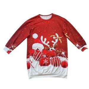 Women's M Red Santa Reindeer Print Christmas Sweater Dress